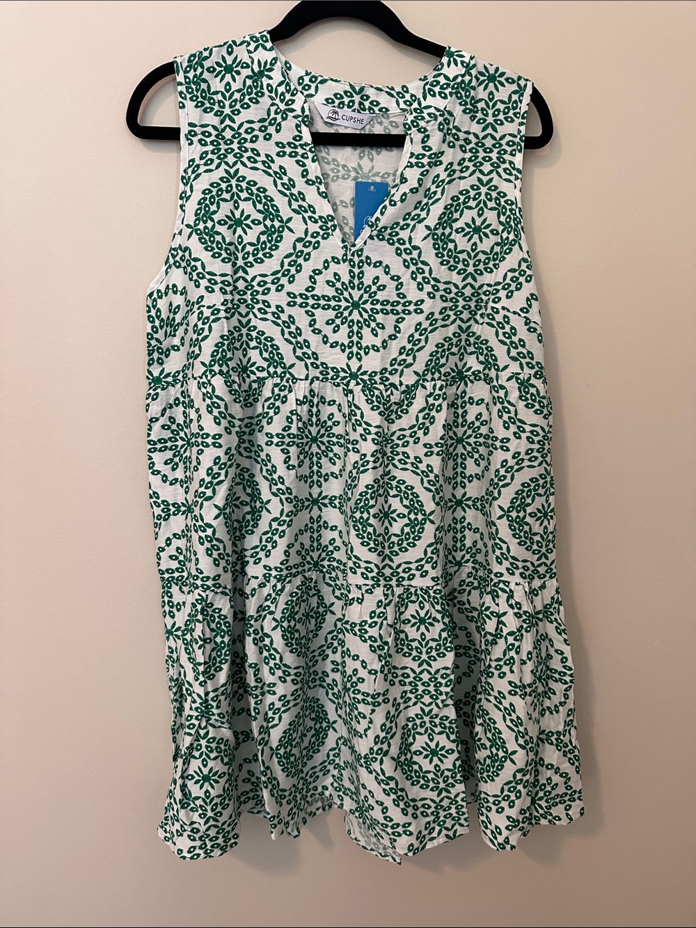 Cupshe White Mini Dress with Green Medallion Print